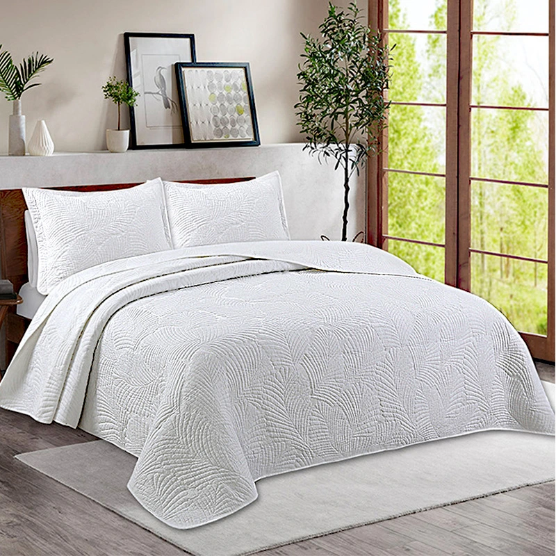 Capa de cama em cores sólidas algodão acolchoado Comforter lavado simples 3 Conjunto de peças Home Textiles