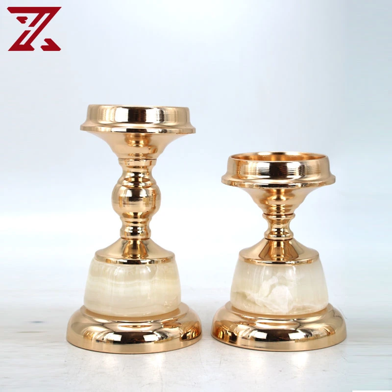 المصنع Direct Metal Gold Candlestick Jade Candle Holder Decor for قطع مركز الزفاف