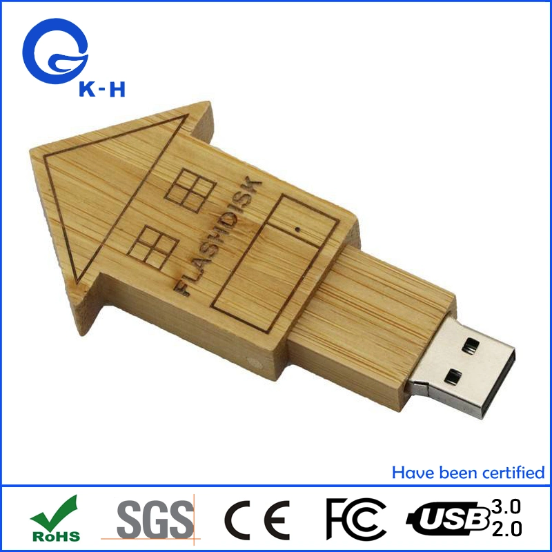 Wooden House USB Keys Flash 16GB 32GB 64GB Storage Engraving 128GB