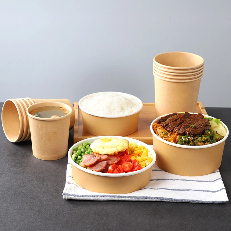 Boîte à lunch en papier biodégradable, contenant alimentaire portable, emballage alimentaire jetable respectueux de l'environnement, bol à salade en kraft avec couvercle.