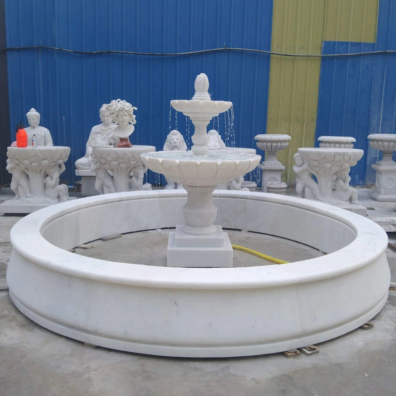 Outdoor Garden 3 Tiers Natural White Stone Marble Water Fountains