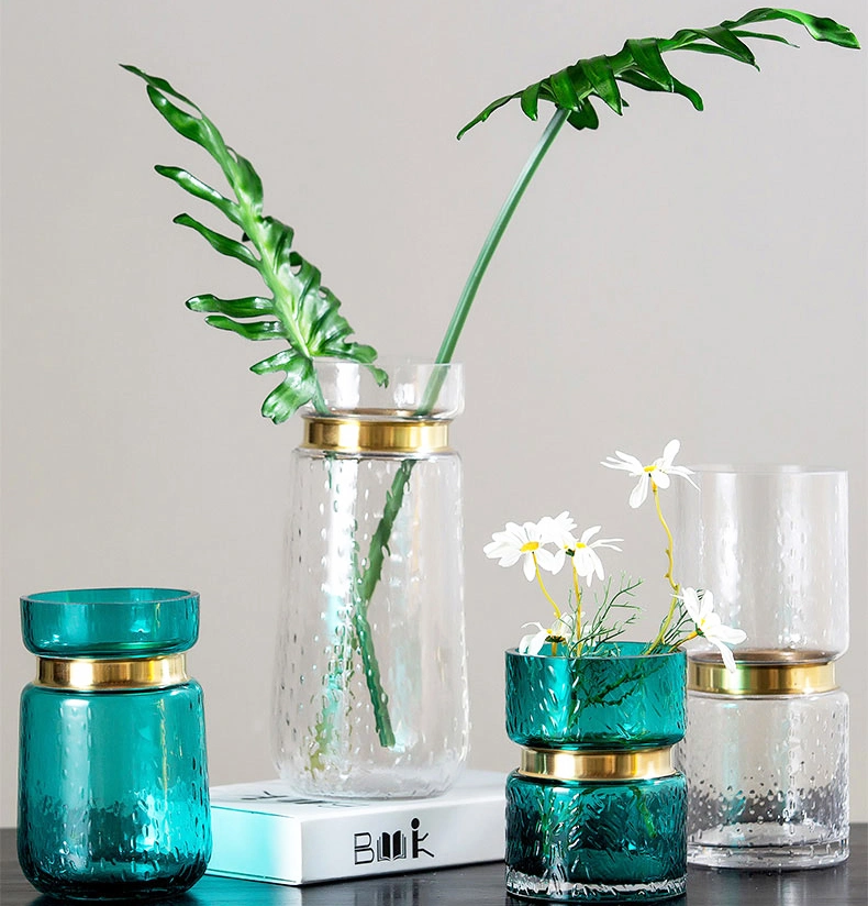 Nordic Brass Neck Glass Flower Vase for Home Decor