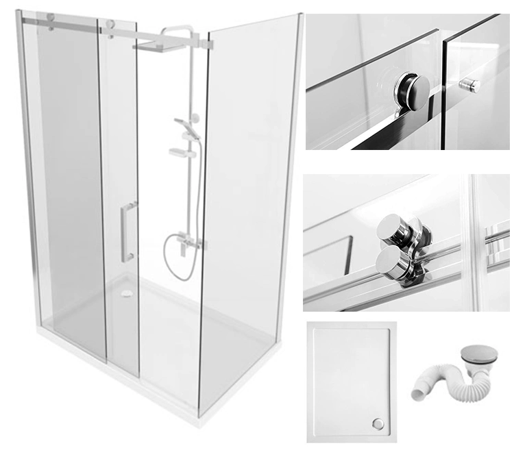 Bathroom Sliding Door Tempered Glass Frameless Room Rectangle Shower Enclosure