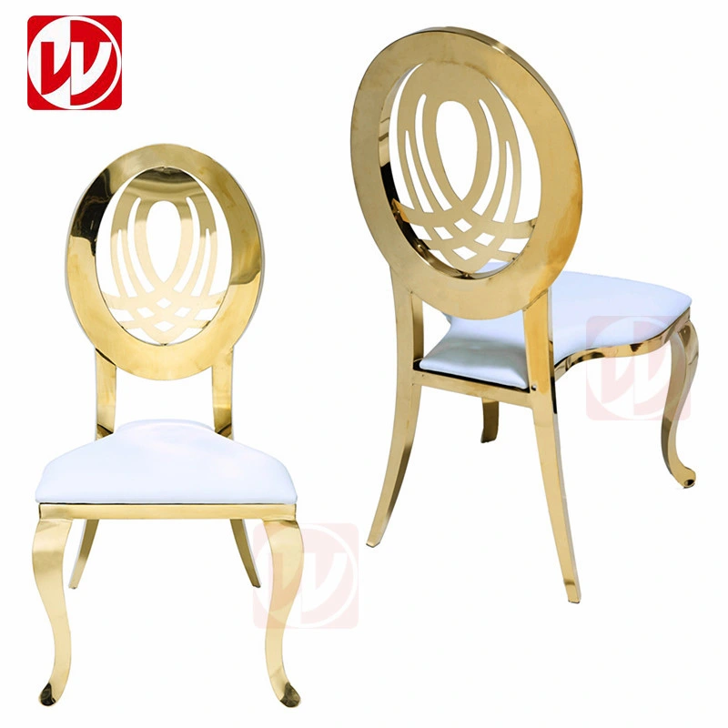 Großhandel Stacking Gold Edelstahl Dining Chair Hochzeit Bankettsaal Stühle