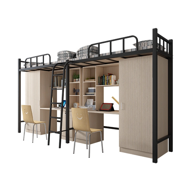 Top Bunk Bed with Desk Underneath School Furniture Dormitory Student Bed with Drawer and Wardrobe