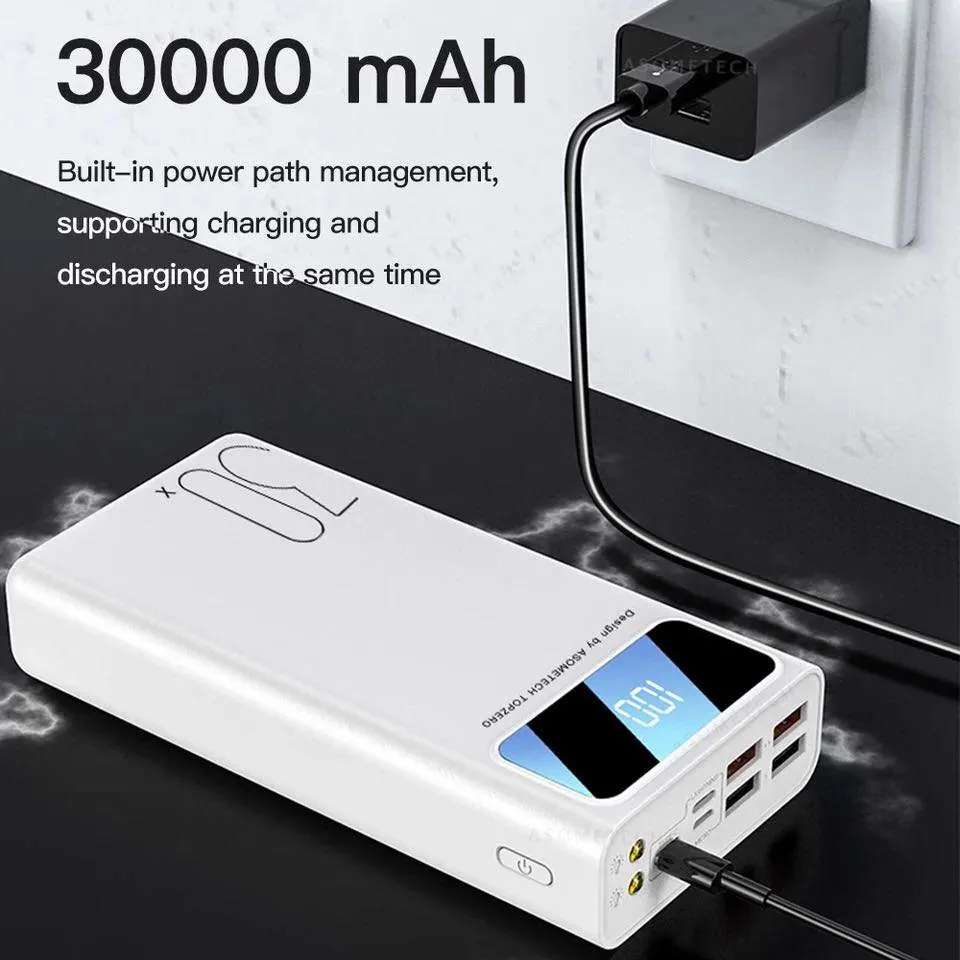 30000mAh Power Bank 4 USB Outputs LED Portable Powerbank USB Type C 30000 mAh Poverbank External Battery Pack for Phone Tablet