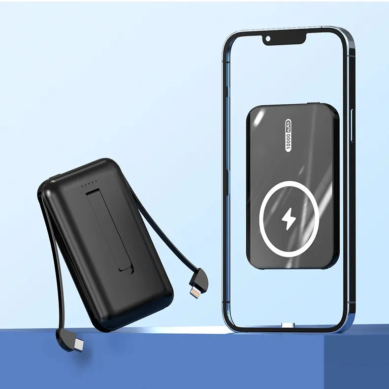 Carregador sem fio magnético Power Bank 5000mAh Bateria grande Carregamento Logotipo personalizado Estação de energia portátil Mini com cabo duplo Bank.