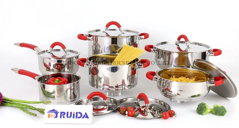 Custom Silicon Cookware Set, 6/8/12pcs Utensilios de cocina de acero inoxidable Cookware con base de inducción