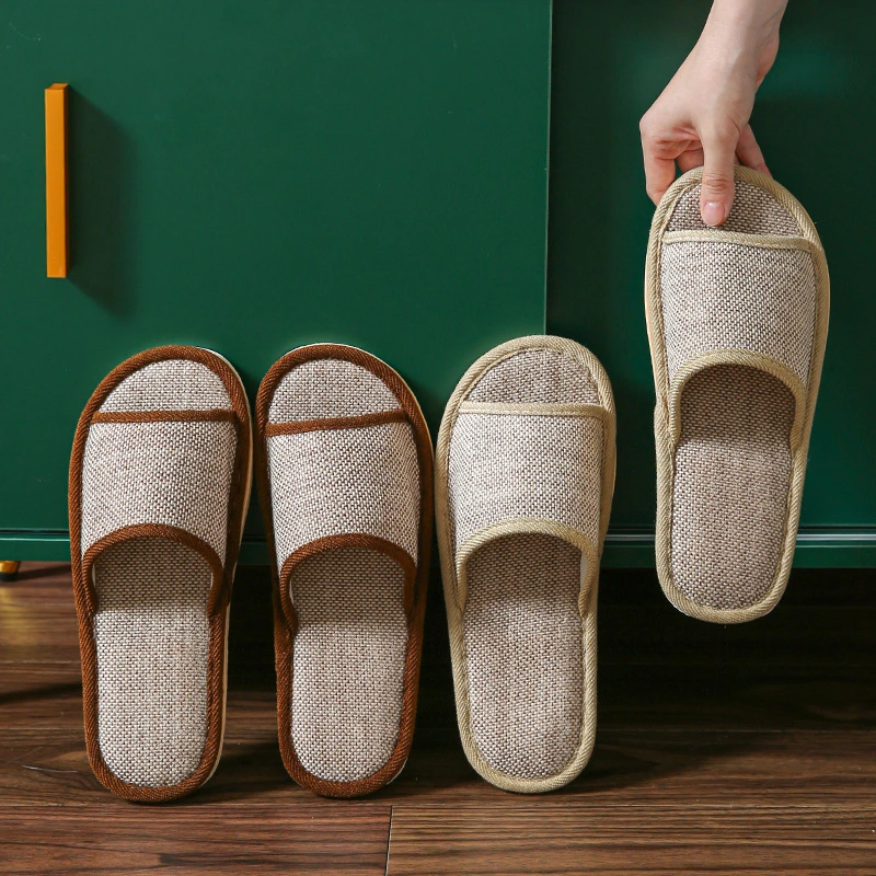 Linen Slippers Women Men Spring Autumn Home Flip Flops Thick Platform Soft Sole Slide Lady Lovers Couples Slip on Flats