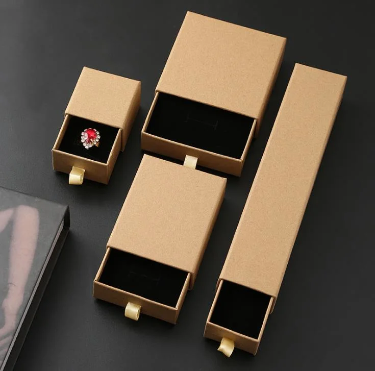 6 Colors and 4 Sizes of Cardboard Jewelry Gift Box, Necklace Box Bracelet Earrings Ring Jewelry Packaging Box Drawer Box Custom