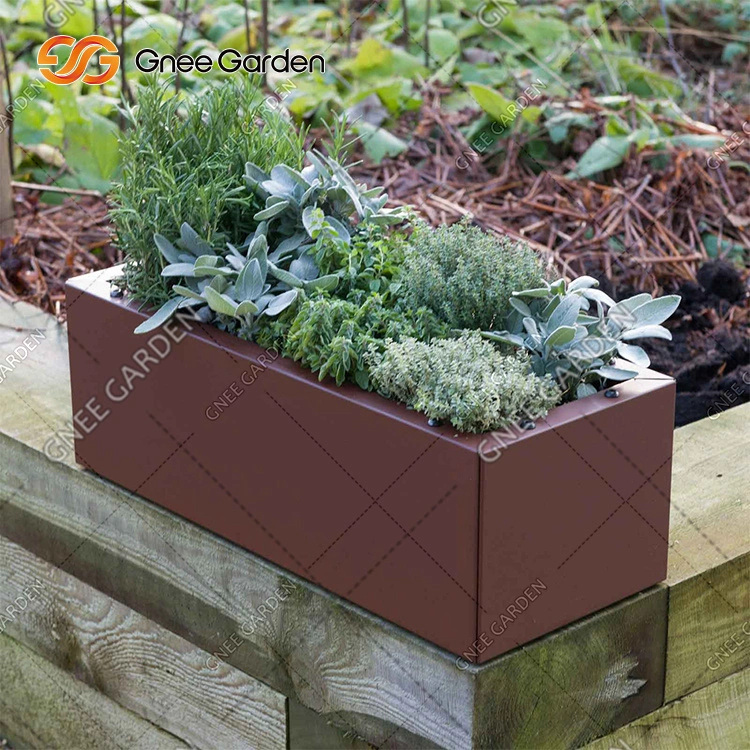 Vente chaude de pots de fleurs rectangulaires en acier corten pour sol.