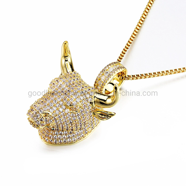 Wholesale Animal Design Pendant Jewelry CZ Hip Hop Personalized Bull Head Pendant Necklace Jewelry