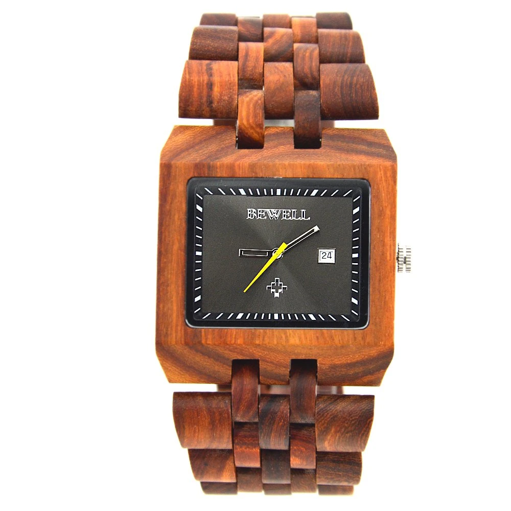 Bewell Square Wooden Watch Mens Watches Wrist Eco-Friendly Custom Watch Date Display Wristwatches for Men Personal Logo Relojes