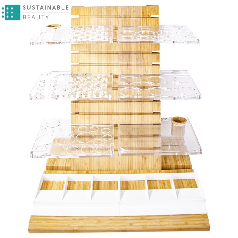 Luxury Wooden Bamboo Table Counter Top Cosmetics Store Essential Oil Foire Boutique Large Display Show Stand Makeup