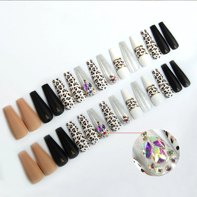 Diamond Ballet Press on Nail Sticker Classic Leopard Print Style French Tip