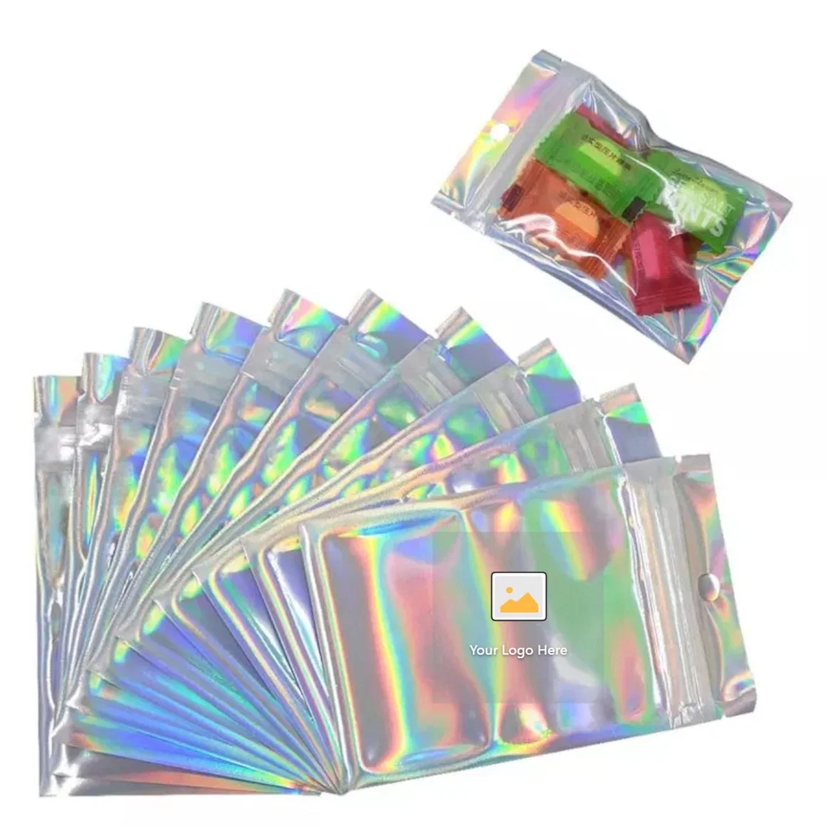 Benutzerdefinierte Wiederverwendbare Zip Lock Mini Ziplock Hologramm Kunststoffverpackung Frosted Kleine Tasche Holographic Tasche für Schmuck Kosmetik