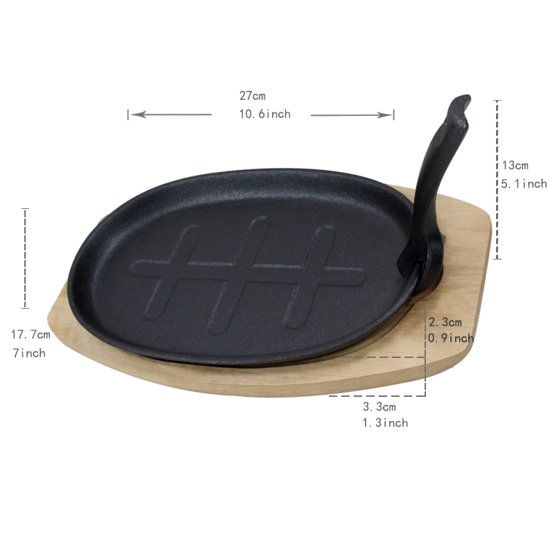 New Arrival Cast Iron BBQ Sizzling Steak Plate Grill Pan Steak Fajita Cast Iron Sizzler Steak Platter Set