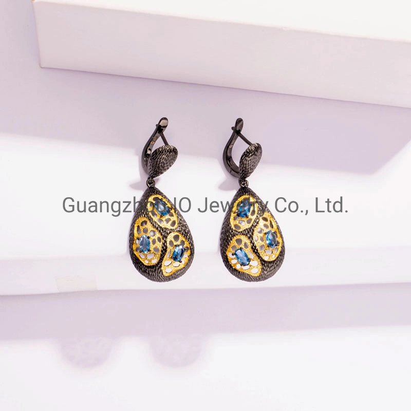 Black Plated Copper Earrings Big Design Fashionable Jewelry with Colorful Stones