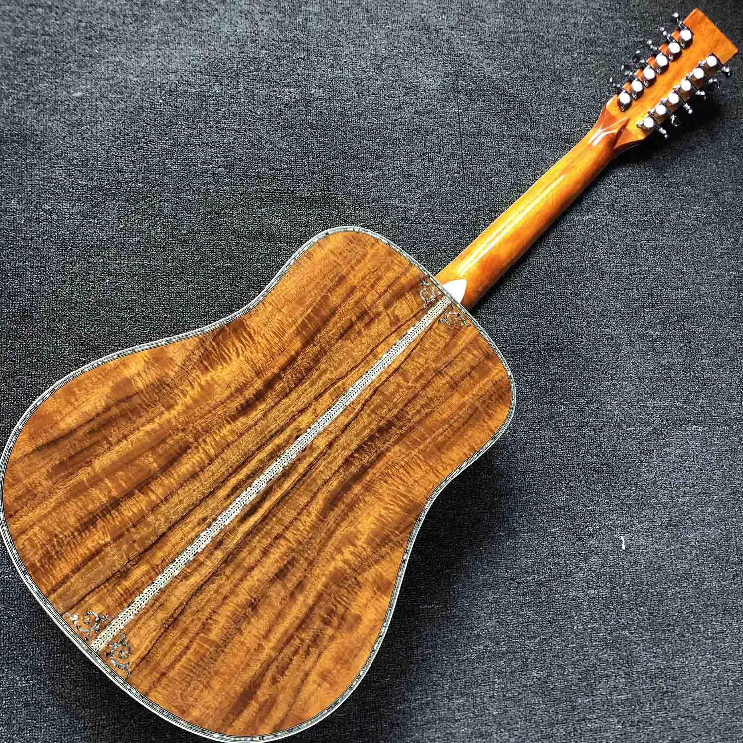 Custom 12 Strings All Koa Wood D Type Guitarra acústica 41 pulgadas Real Abalone incrustación Ebony Fingerboard