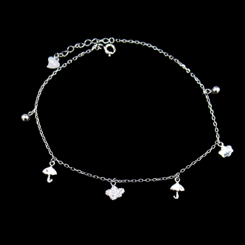 Fashion Four Leaf Clover Shaped Sterling Silver Cubic Zirconia Anklet for Lady Party