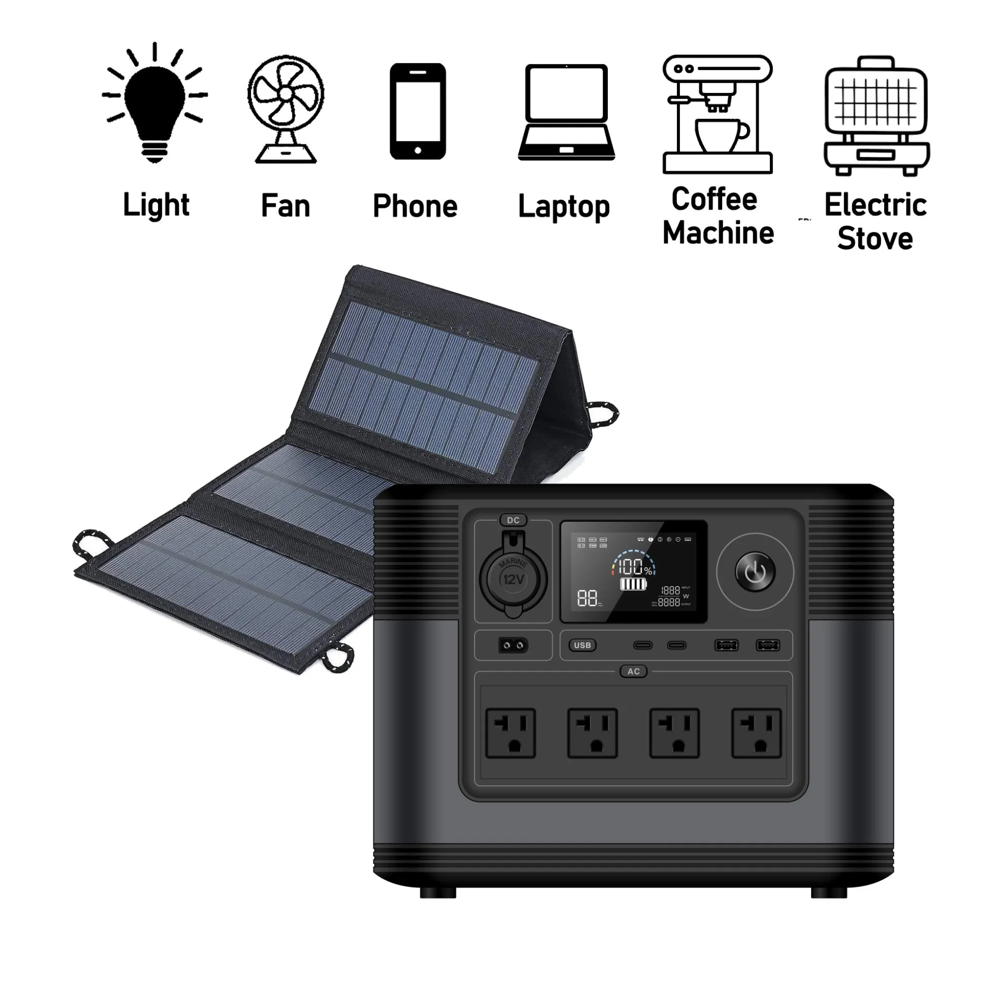 Les packs batterie 32140 Station d'alimentation d'énergie solaire en électricité de l'énergie du générateur de kit de système de stockage DC AC Convertisseur de courant solaire 1200W