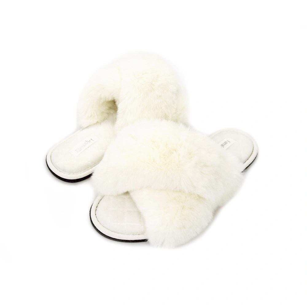 Fashionable Cross TPR Winter Fluffy Fuzzy Slippers for Women Lady