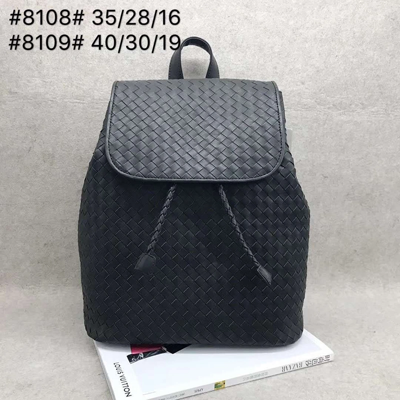 Emg6940 Intrecciato Black Logo Leather Custom Backpacks Women Manufacturer Rucksack Fashion Carry on School Luxury Travel Wholesale/Supplier School Drawstring Backpack