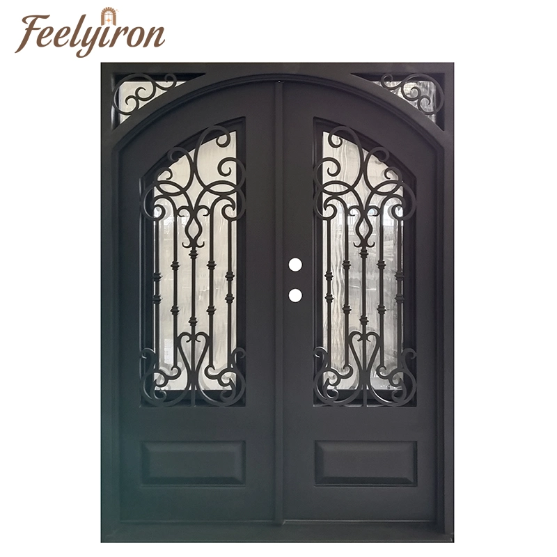 Metal Steel Main Entrance Thermal Break Windows Wrought Iron Double Doors