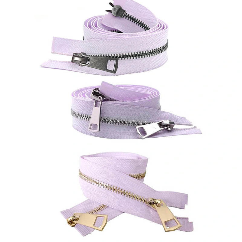 Purple Color 5# Colorful Zippers Open-End Double Sliders Metal Zipper