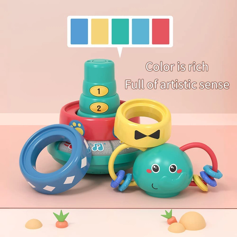 Colorful Stacking Ring Baby Musical Elephane Ring Toys Rock a Stack Stacking Toy for Babies and Toddlers