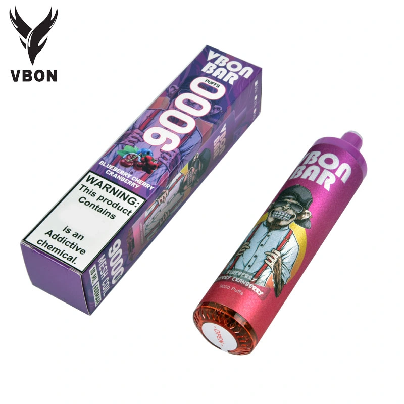 50 Reguläre Geschmacksrichtungen Original Vbon Bar 9000 Puffs Einweg-Vape Stift 2 % und 5 % blinkende RGB-Tank-Design Typ C wiederaufladbar Einweg-E-Zigarette