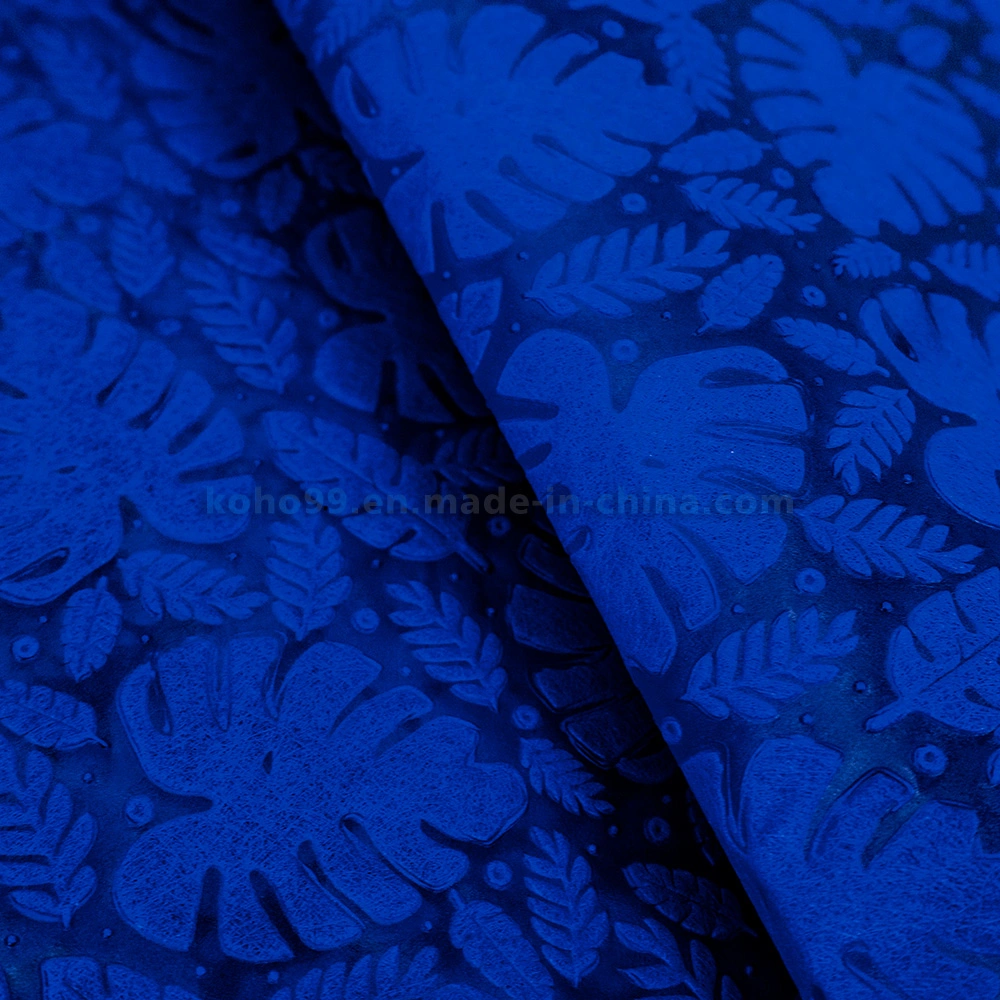 Dark Blue Leaf Non Woven Emboss Material for Tablecover