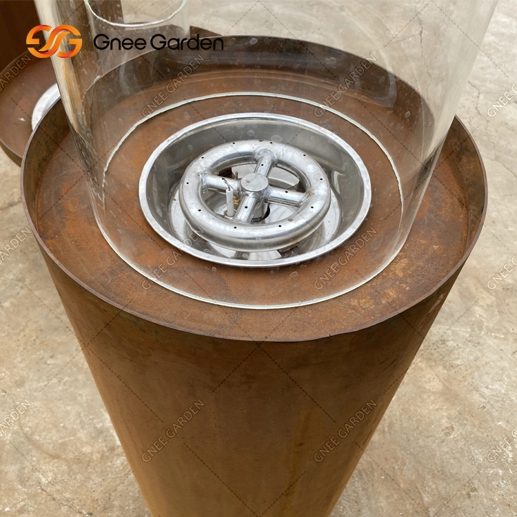 Customized Outdoor Fireplace Gas Burner Rusty Metal Fire Pit