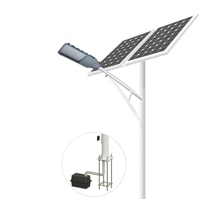 100W LED Solar Street Light Single Arm with 15A Charge Controller Galvanized Tapered Post