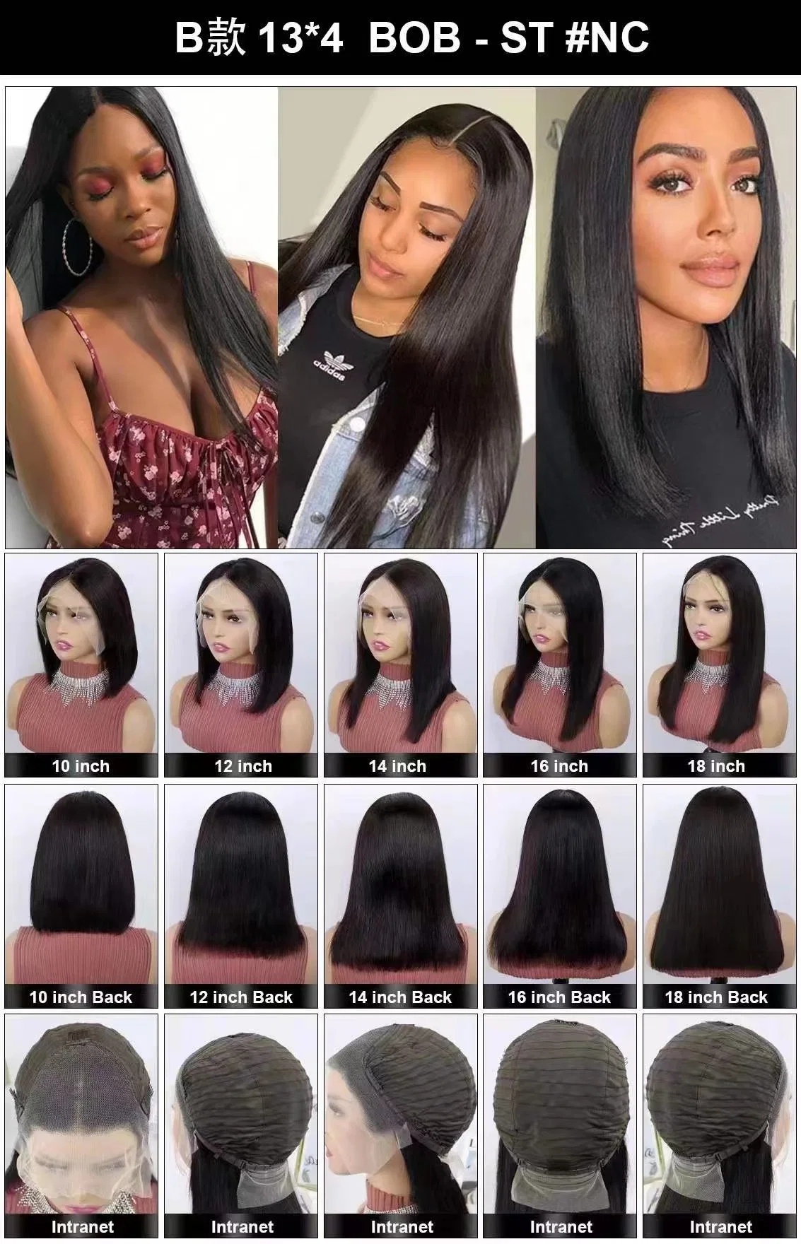 Wholesale/Supplier Multicolor/Monochrome 10-18inch 13X4/4X4 Frontal Lace Bob Human Hair Wigs