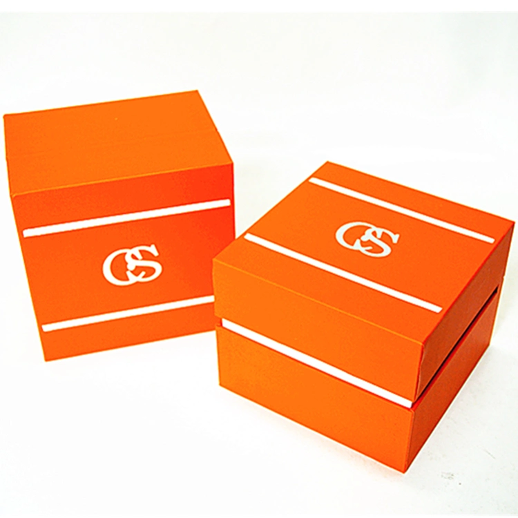 Orange Square Coated Paper Hot Stamping Logo Leather Interior Watch Display Box