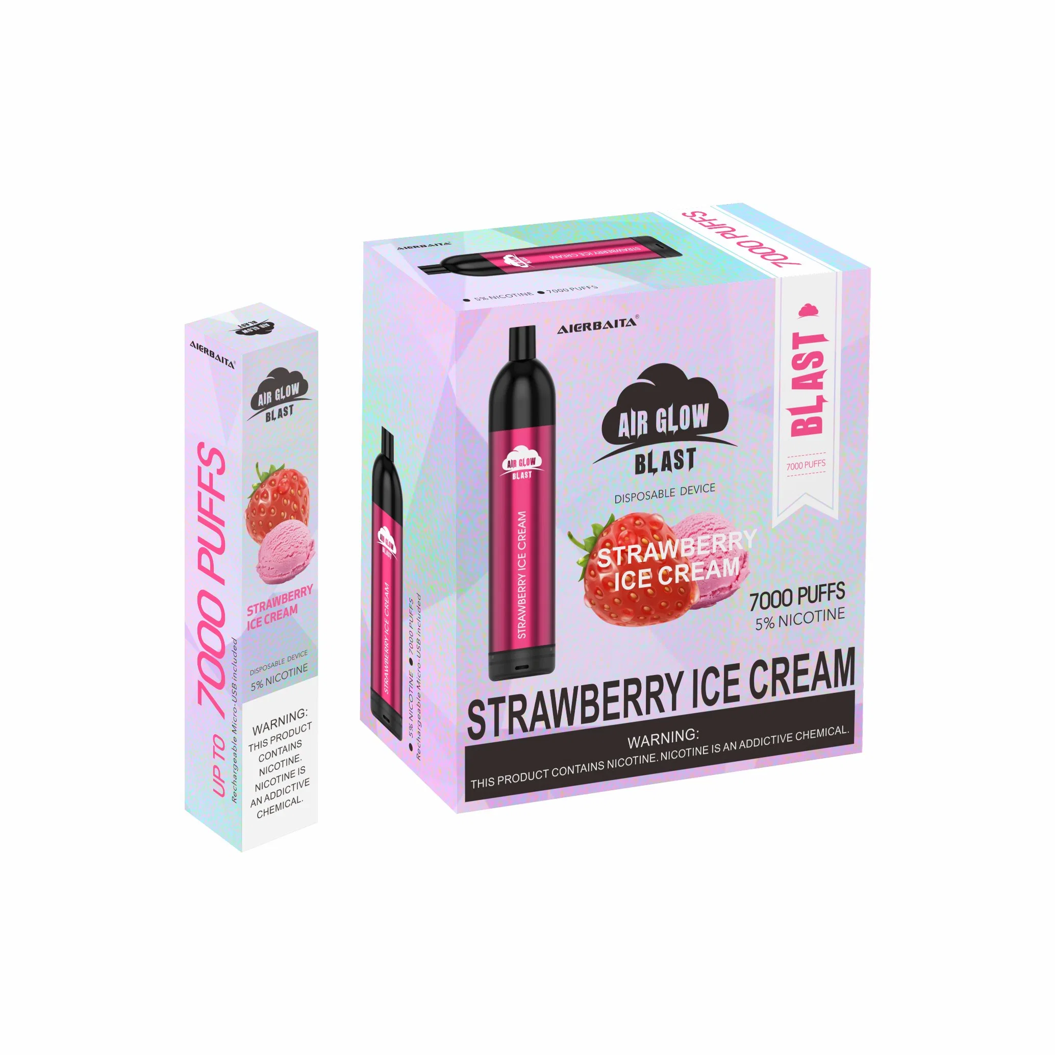 Vape Pen Reusable Air Glow Blast OEM ODM Disposable Rechargeable E-Cigarette 16ml 7000puffs with LED Color Light Vape Pen