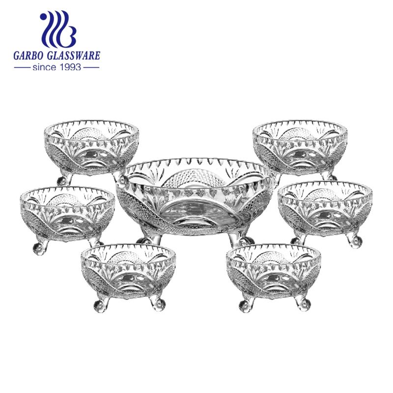 Classic Glass Fruit Candy Bowl with Feet Hot Selling 7PCS Glass Serving Bowl Set