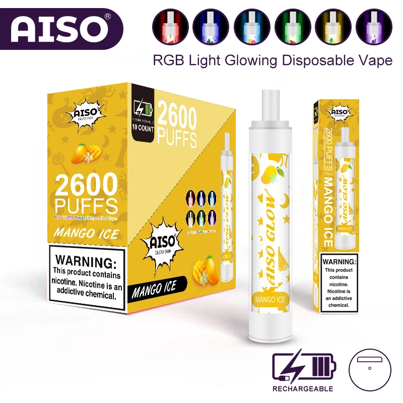 Новейший светодиодный свет Aiso Glow 2600 puffs Оптовая E сигарета Дистрибьютор