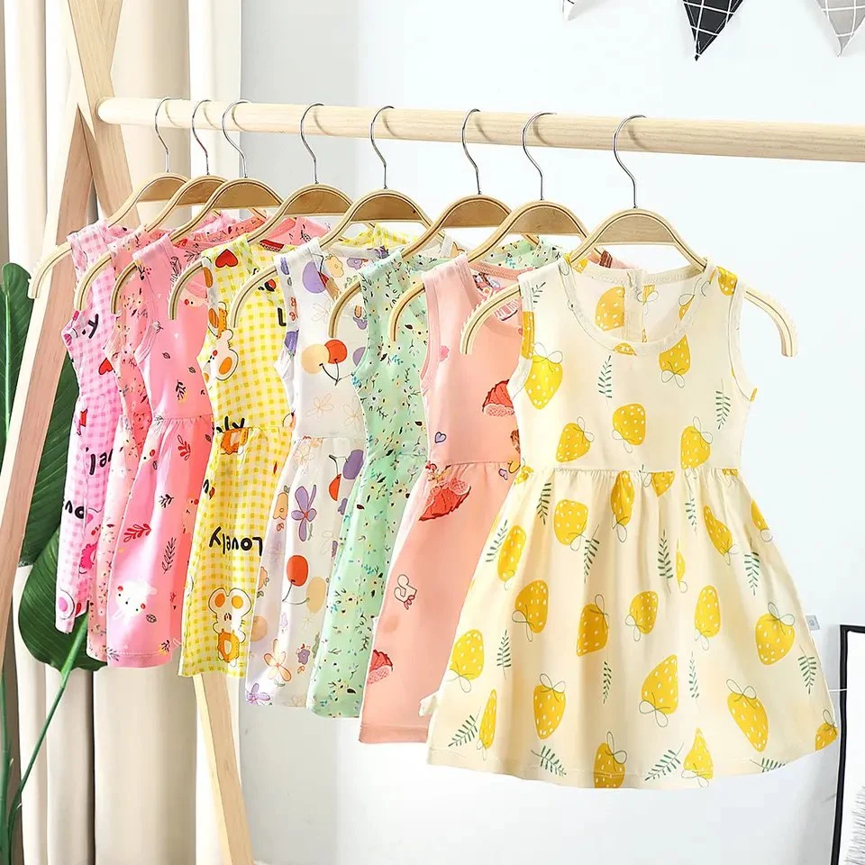 Factory Wholesale Floral Print Girls Dress 100% Cotton Flower Kids Clothing for Summer Girl Clothes