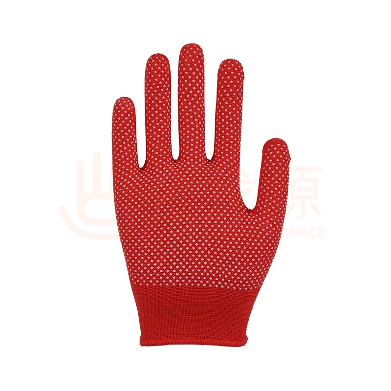 Wholesale Multicolor Nylon Knitted Working Gloves with PVC Dotted Protective Hand Safety Gloves for Gardening Construction