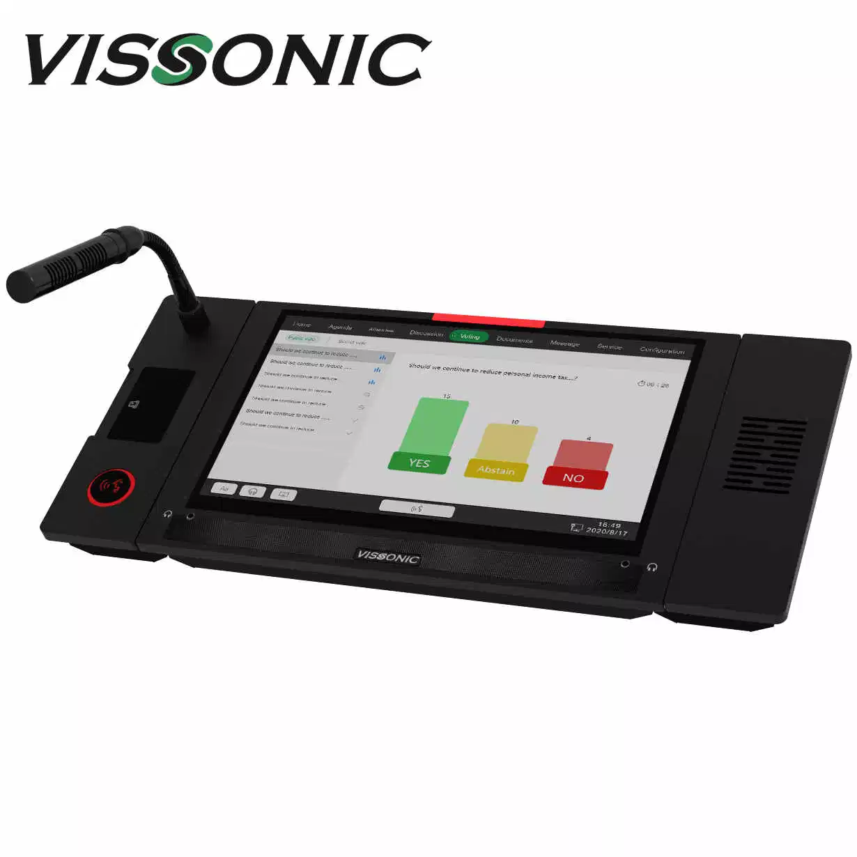 Vissonic Paperless multimedia con pantalla táctil con cable de micrófono del sistema de conferencia