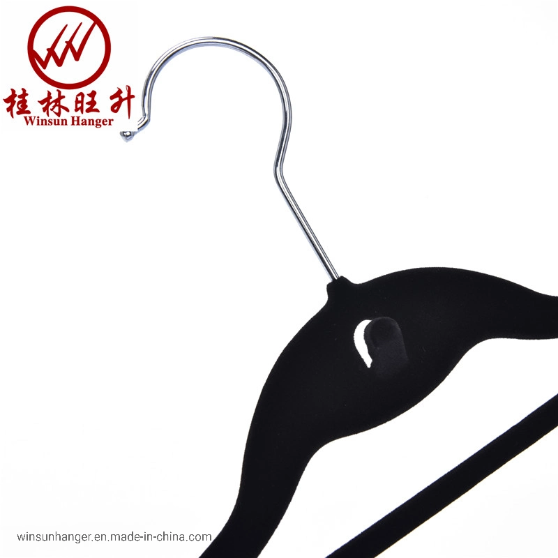 Black Velvet Clothes Hanger Flocked Plastic Hanger with Mini Hook