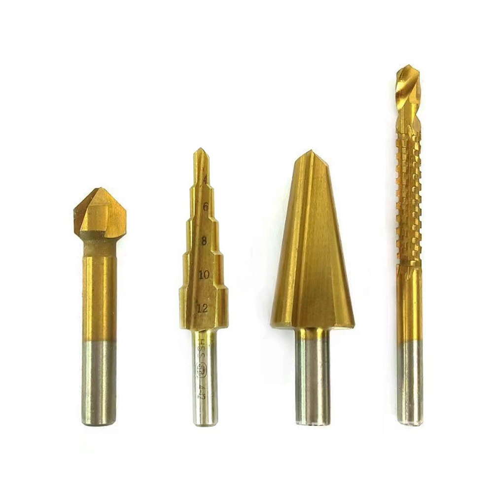 4PCS Combination Drill Bit Set Conical Drill Bit Step Drill Bit Countersink Drill Bit Serrated Drill Bit