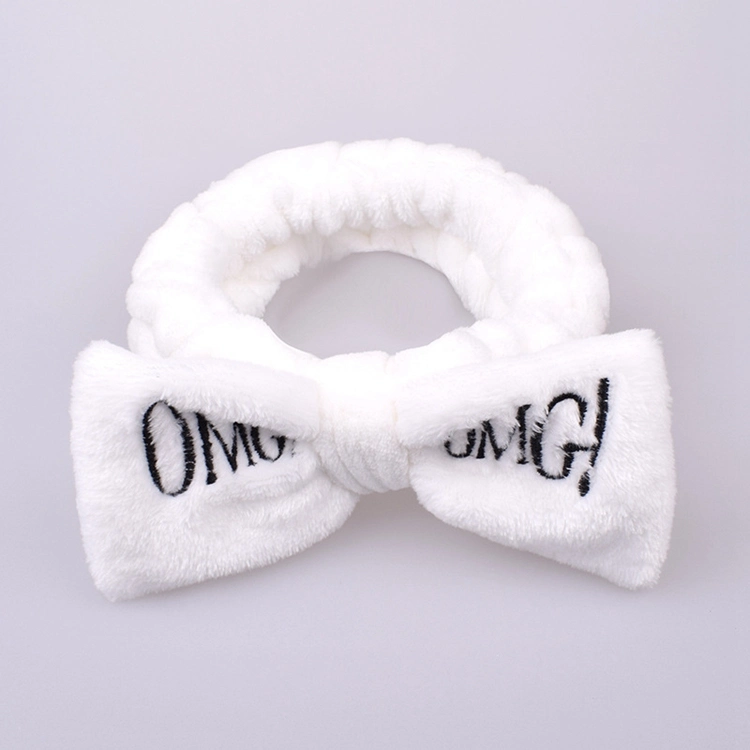 Wholesale Girls cute visage lavage en peluche Hairband OMG lettres Bow Coral Fleece Headband maquillage Turban Accessoires pour cheveux pour femmes