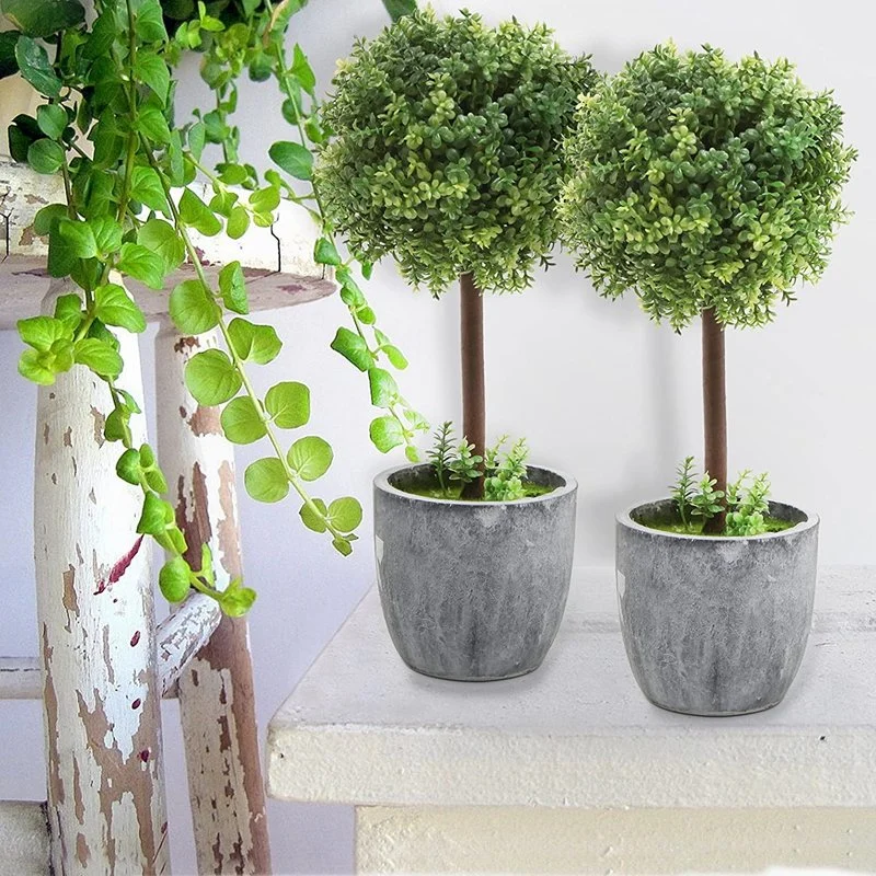 5' Artificial Boxwood Topiary Ball Tree in Pot for Indoor Home Decor (Set of 2) Plant