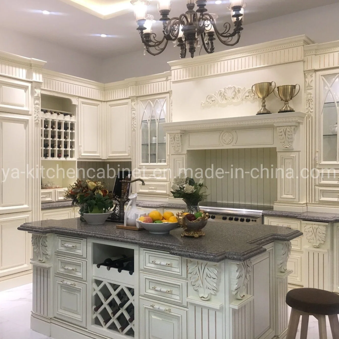 Premium Wood Kitchen Cabinets - Exquisite Floral Carvings, Solid Wood Doors