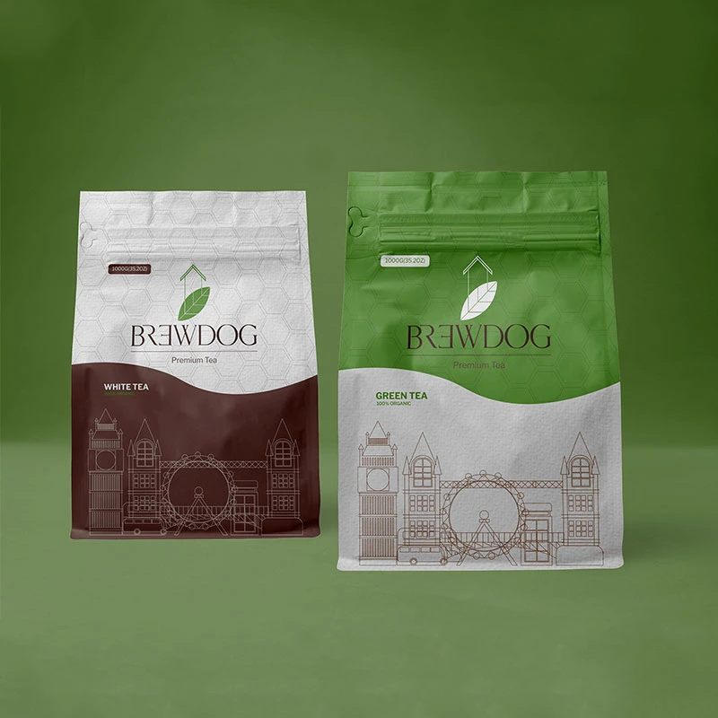 Custom Printed Empty Reusable Zipper Black Green Tea Packaging Bags