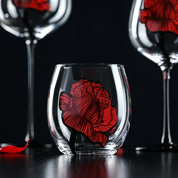 Creative Rose Imprinted Wine Glass Stemmed Red Wine Glasses Set Household Goblet White Burgundy Wine Whiskey Glass
