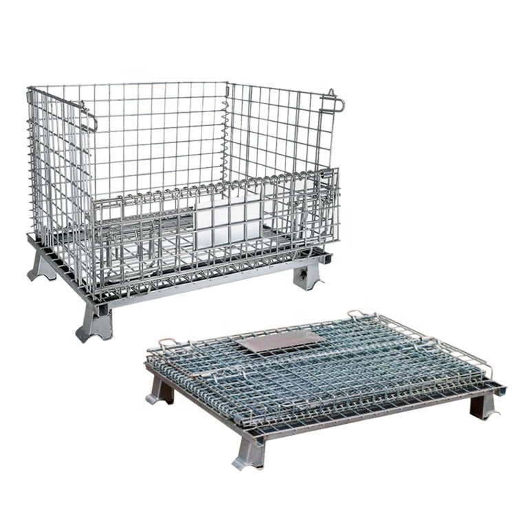 Heavy Duty Industrial Metal Stackable Wire Mesh Pallet Cage Foldable Steel Mesh Box Pallet